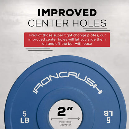 Iron Crush Rubber Change Plates for Olympic Weights, with 1.25 lb, 2.5 lb, 5 lb and 10lb Weights.