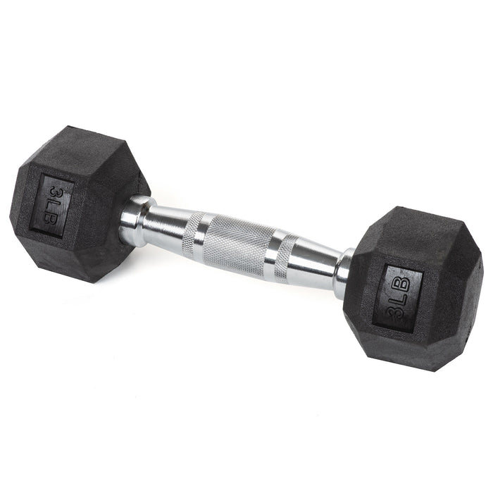 Heavy Duty PVC Coated Hex Dumbbells - Chrome-Plated Knurled Handles - 3 Lb to 50Lb Options